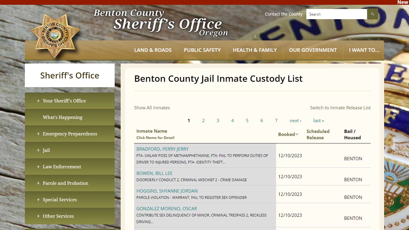 Benton County Jail Inmate Custody List | Benton County Oregon